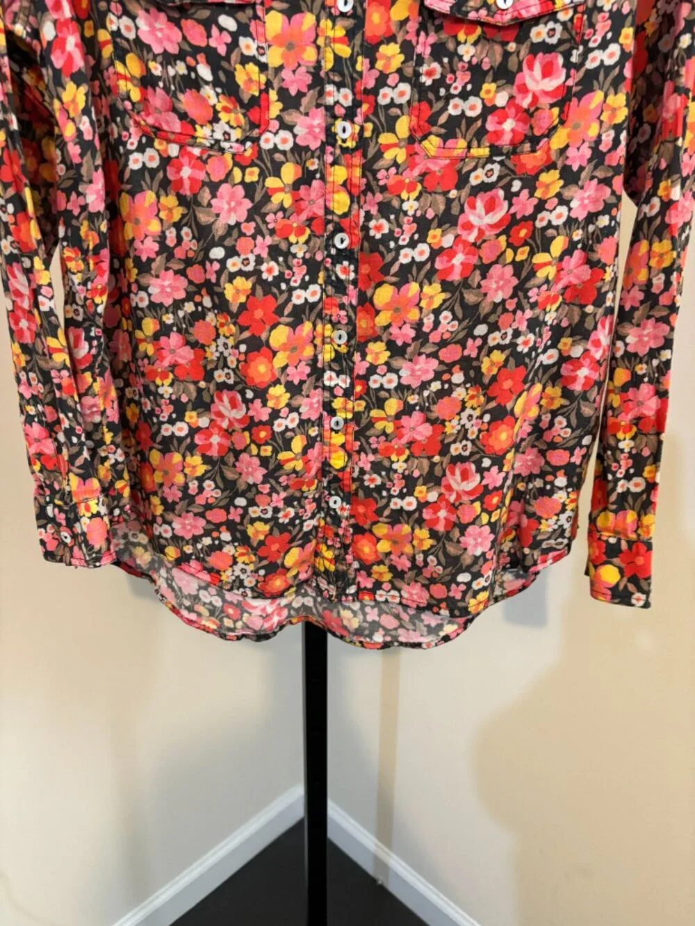 Sundance 100% Cotton Pink Floral Long Sleeve Button Front Blouse